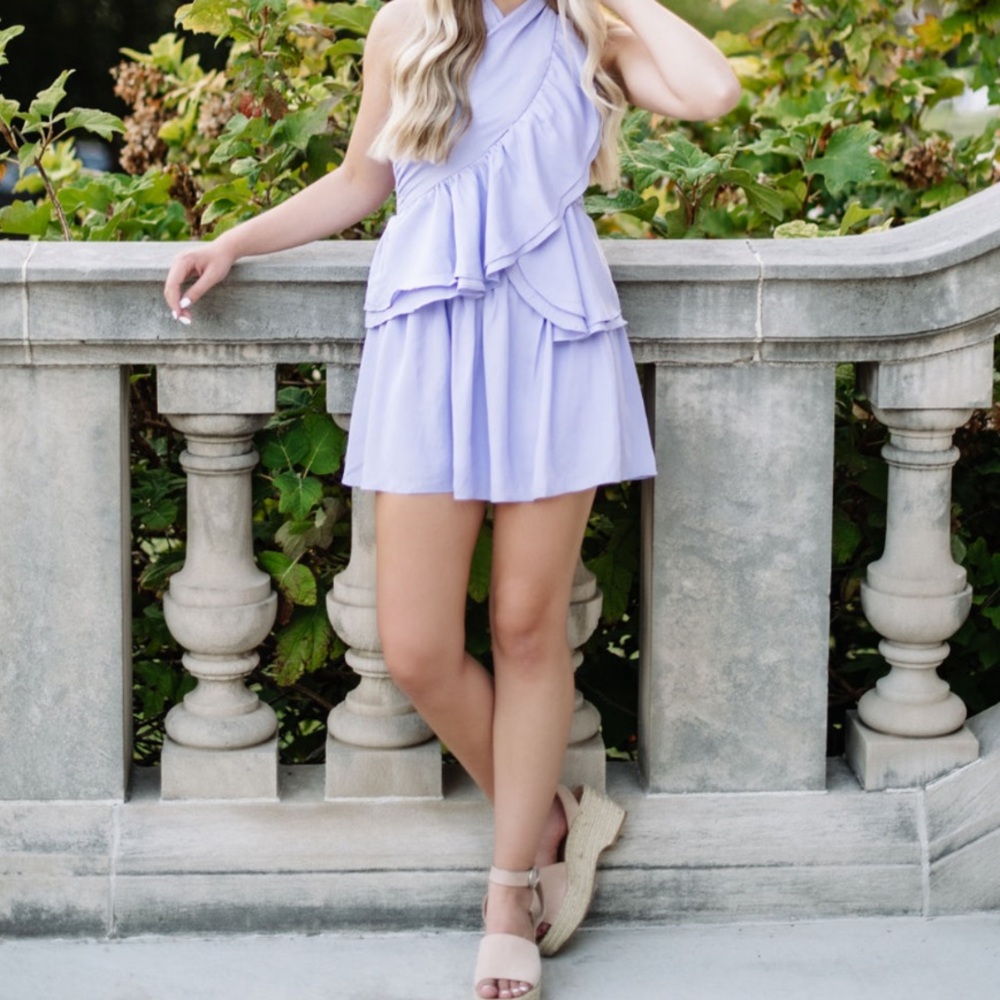 Purple layered halter dress from Impeccable Pig boutique